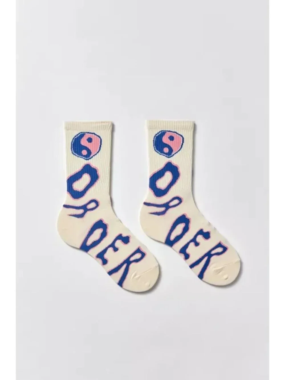 2 Pairs Urban Outfitters Crew Socks OS Unisex Lightning Bolt + Order Chaos NEW